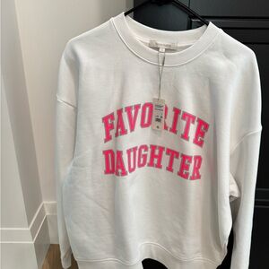 Favorite Daughter White Sweatshirt with Pink Lettering